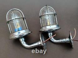 2 Vintage HEAVY Maritime Art Deco Ship Lantern Nautical Lamp Boat Light