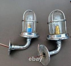 2 Vintage HEAVY Maritime Art Deco Ship Lantern Nautical Lamp Boat Light