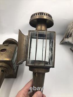 2 Vintage Petite Brass Antique Automobile or Carriage Lanterns Lamps Electric