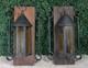 2 Vtg 1960s Gothic Medieval Mid Century light Lantern metal Amber Bubble glass