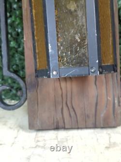 2 Vtg 1960s Gothic Medieval Mid Century light Lantern metal Amber Bubble glass