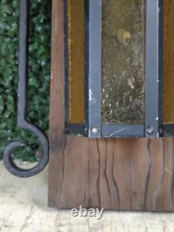 2 Vtg 1960s Gothic Medieval Mid Century light Lantern metal Amber Bubble glass