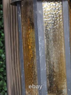 2 Vtg 1960s Gothic Medieval Mid Century light Lantern metal Amber Bubble glass