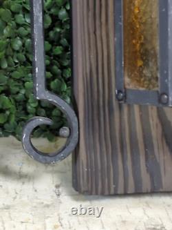 2 Vtg 1960s Gothic Medieval Mid Century light Lantern metal Amber Bubble glass
