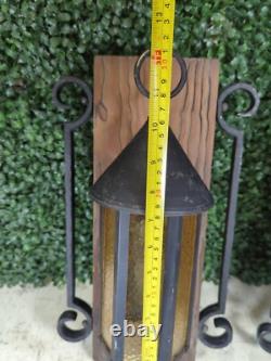 2 Vtg 1960s Gothic Medieval Mid Century light Lantern metal Amber Bubble glass