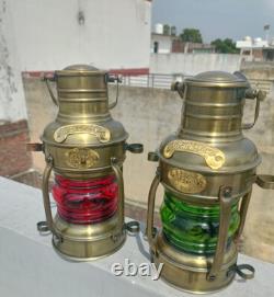 2 pcs Antique Decorative Kerosene Lantern Vintage Brass Oil Lamp, Nautical Wall