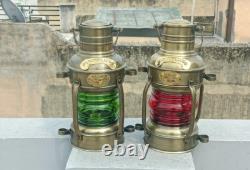 2 pcs Antique Decorative Kerosene Lantern Vintage Brass Oil Lamp, Nautical Wall