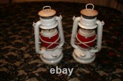 2 white Vint. Nier FeuerHand original 275 Baby Kereosene Lantern West Germany