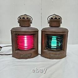 2x Rare Vintage Brass Ships Light Red/Green Nautical Electric Lantern Maritime