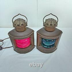 2x Rare Vintage Brass Ships Light Red/Green Nautical Electric Lantern Maritime