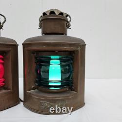 2x Rare Vintage Brass Ships Light Red/Green Nautical Electric Lantern Maritime