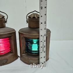 2x Rare Vintage Brass Ships Light Red/Green Nautical Electric Lantern Maritime