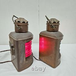 2x Rare Vintage Brass Ships Light Red/Green Nautical Electric Lantern Maritime