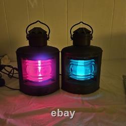 2x Rare Vintage Brass Ships Light Red/Green Nautical Electric Lantern Maritime