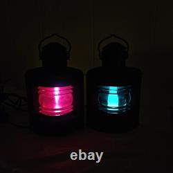 2x Rare Vintage Brass Ships Light Red/Green Nautical Electric Lantern Maritime