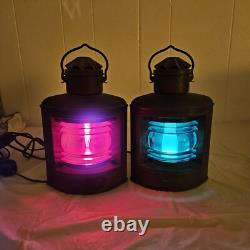 2x Rare Vintage Brass Ships Light Red/Green Nautical Electric Lantern Maritime