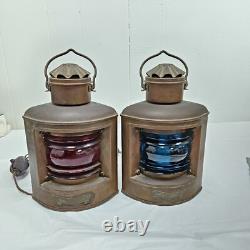 2x Rare Vintage Brass Ships Light Red/Green Nautical Electric Lantern Maritime