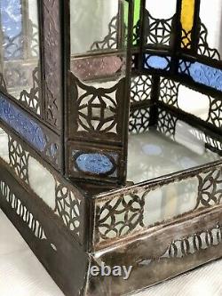 30 Vintage Moroccan Lantern Stained Glass Pierced Metal Candle holder hang XL