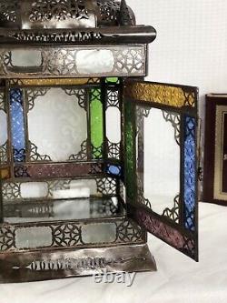 30 Vintage Moroccan Lantern Stained Glass Pierced Metal Candle holder hang XL