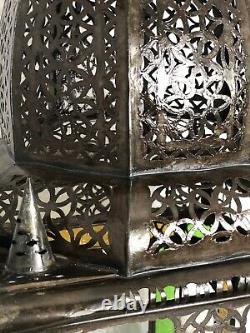 30 Vintage Moroccan Lantern Stained Glass Pierced Metal Candle holder hang XL