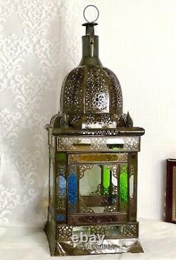 30 Vintage Moroccan Lantern Stained Glass Pierced Metal Candle holder hang XL