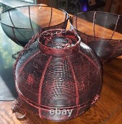 3 Authentic Chinese Nesting Wire Lanterns Qing Dynasty Vintage