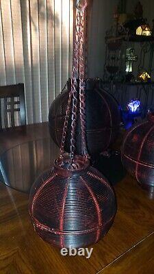 3 Authentic Chinese Nesting Wire Lanterns Qing Dynasty Vintage