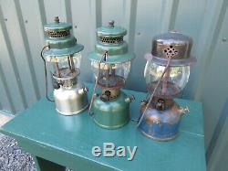 3 Vintage Coleman Lanterns 242C Green/Chrome 242C Green Lantern 243 Blue Lantern