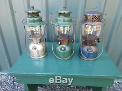 3 Vintage Coleman Lanterns 242C Green/Chrome 242C Green Lantern 243 Blue Lantern