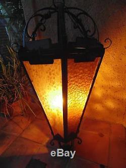 4' H! Vintage Architectural Chandelier Light Outdoor Iron Lantern Spanish Goth