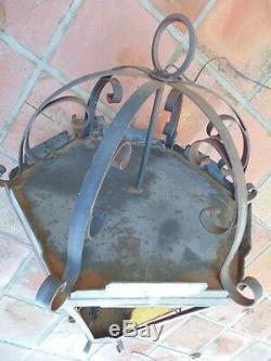 4' H! Vintage Architectural Chandelier Light Outdoor Iron Lantern Spanish Goth