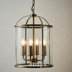 4 Light Hanging Ceiling Pendant Brass & Glass Lantern Shade Lamp Bulb Holder