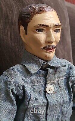 ANTIQUE FOLK ART Hand Made Doll MAN HOLDING LANTERN Vintage 16