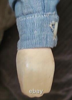 ANTIQUE FOLK ART Hand Made Doll MAN HOLDING LANTERN Vintage 16