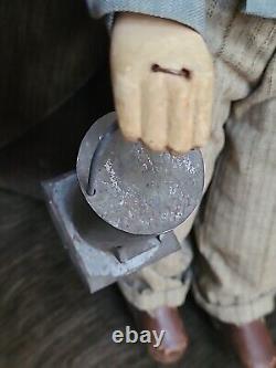 ANTIQUE FOLK ART Hand Made Doll MAN HOLDING LANTERN Vintage 16