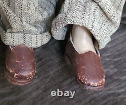 ANTIQUE FOLK ART Hand Made Doll MAN HOLDING LANTERN Vintage 16