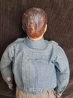 ANTIQUE FOLK ART Hand Made Doll MAN HOLDING LANTERN Vintage 16