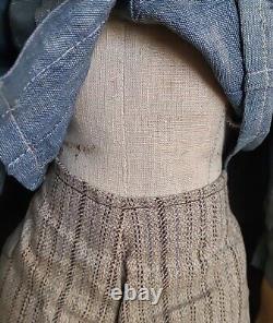ANTIQUE FOLK ART Hand Made Doll MAN HOLDING LANTERN Vintage 16