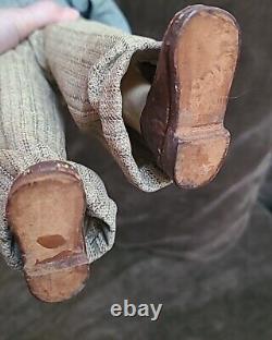 ANTIQUE FOLK ART Hand Made Doll MAN HOLDING LANTERN Vintage 16