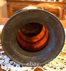 ANTIQUE MARITIME RED SIGNAL LANTERN, SHIP'S OIL LAMP, (KEROSENE). 1890-1930s