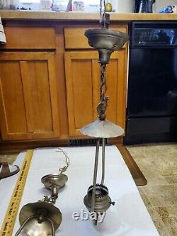 ANTIQUE PAIR OF LANTERNS LAMPS NICKEL PLATE BRASS With STARS & EAGLE FINIAL