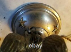 ANTIQUE PAIR OF LANTERNS LAMPS NICKEL PLATE BRASS With STARS & EAGLE FINIAL