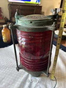 ANTIQUE RUSSELL & STOLL Co. BRASS NAUTICAL Bridge Light Lantern Red Lens 12