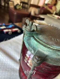 ANTIQUE RUSSELL & STOLL Co. BRASS NAUTICAL Bridge Light Lantern Red Lens 12