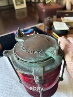 ANTIQUE RUSSELL & STOLL Co. BRASS NAUTICAL Bridge Light Lantern Red Lens 12