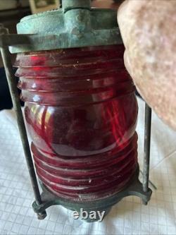 ANTIQUE RUSSELL & STOLL Co. BRASS NAUTICAL Bridge Light Lantern Red Lens 12