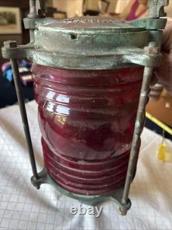 ANTIQUE RUSSELL & STOLL Co. BRASS NAUTICAL Bridge Light Lantern Red Lens 12