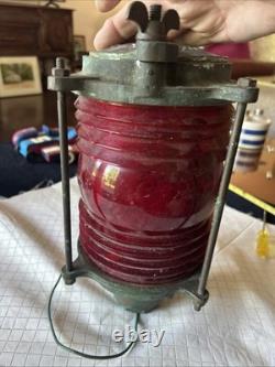 ANTIQUE RUSSELL & STOLL Co. BRASS NAUTICAL Bridge Light Lantern Red Lens 12