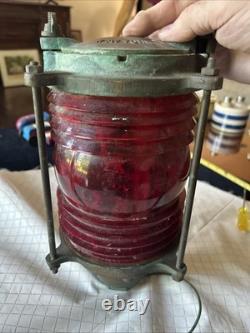 ANTIQUE RUSSELL & STOLL Co. BRASS NAUTICAL Bridge Light Lantern Red Lens 12