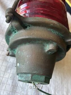 ANTIQUE RUSSELL & STOLL Co. BRASS NAUTICAL Bridge Light Lantern Red Lens 12